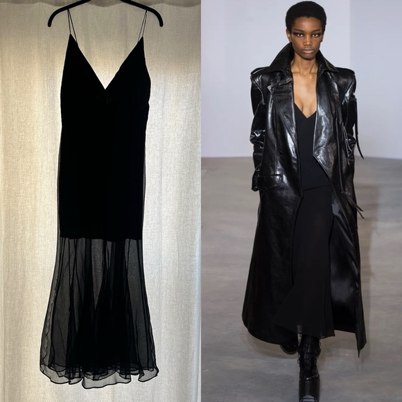 Olivier Theyskens Dresses & Skirts - Rare Olivier Theyskens Runway FW18 Black Silk + Organza Minimalist Dress